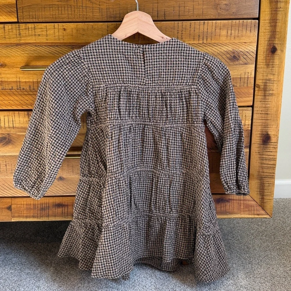 Zara Girls Classic Brown Checkered Kids Dress
